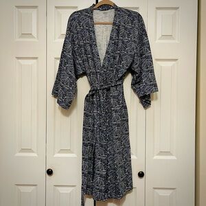 Garnet Hill Blue Patern Kimono Cotton Robe